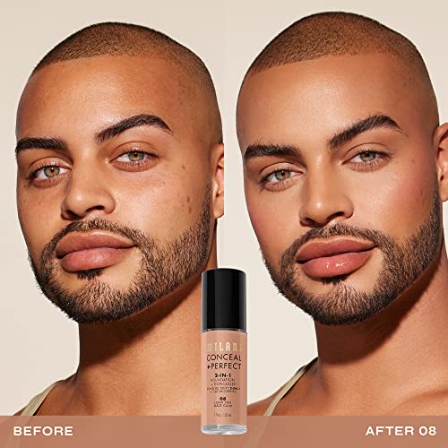 Milani Conceal + Perfect 2-in-1 Foundation + Concealer for a Flawless Complexion, Under Eye Corrector, Cover Redness and Imperfections, Waterproof and Sweatproof - Light Tan