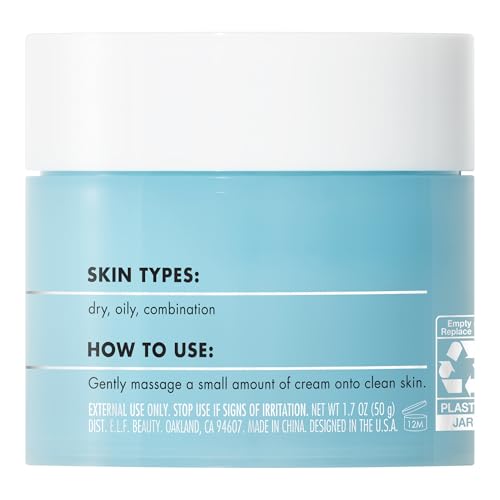 e.l.f. SKIN Holy Hydration! Face Cream, Fragrance Free, Smooth, Non-Greasy, Lightweight, Nourishing, Moisturises, Softens, Absorbs Quickly, Suitable For All Skin Types