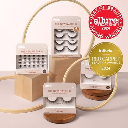 KISS The New Natural False Eyelashes, 'Glowy Skin', 12 mm, Natural Volume, Easy to Apply, Reusable Fake Eyelashes, Vegan & Cruelty Free, Includes 1 Pair Of Half Lashes - 3 Pack