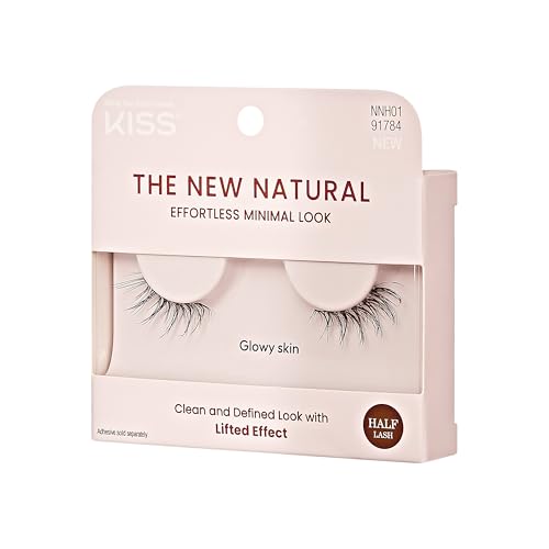 KISS The New Natural False Eyelashes, 'Glowy Skin', 12 mm, Natural Volume, Easy to Apply, Reusable Fake Eyelashes, Vegan & Cruelty Free, Includes 1 Pair Of Half Lashes - 3 Pack