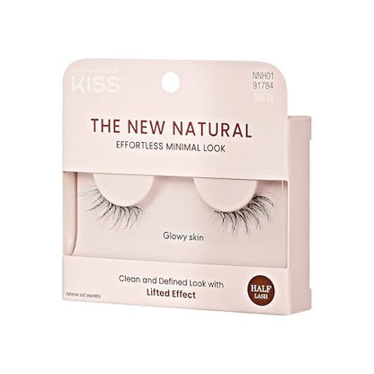 KISS The New Natural False Eyelashes, 'Glowy Skin', 12 mm, Natural Volume, Easy to Apply, Reusable Fake Eyelashes, Vegan & Cruelty Free, Includes 1 Pair Of Half Lashes - 3 Pack