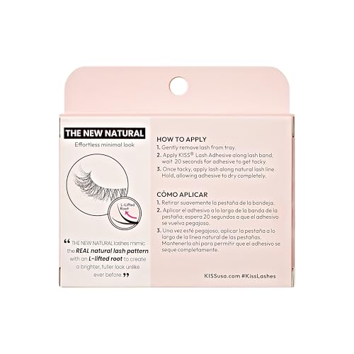 KISS The New Natural False Eyelashes, 'Glowy Skin', 12 mm, Natural Volume, Easy to Apply, Reusable Fake Eyelashes, Vegan & Cruelty Free, Includes 1 Pair Of Half Lashes - 3 Pack
