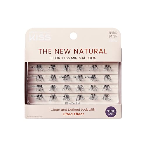 KISS The New Natural False Eyelashes, Easy to Apply, Reusable Fake Lashes, Cruelty Free, Includes 24 Short & Medium Length (12mm-16mm) Natural Volume Trio Lash Clusters - Style ‘Noir’ 2 Pack