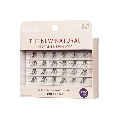 KISS The New Natural False Eyelashes, Easy to Apply, Reusable Fake Lashes, Cruelty Free, Includes 24 Short & Medium Length (12mm-16mm) Natural Volume Trio Lash Clusters - Style ‘Noir’ 2 Pack