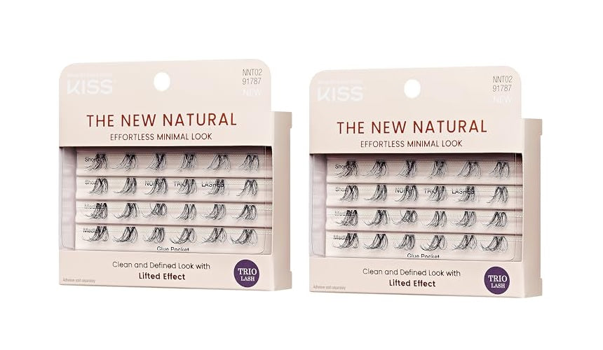 KISS The New Natural False Eyelashes, Easy to Apply, Reusable Fake Lashes, Cruelty Free, Includes 24 Short & Medium Length (12mm-16mm) Natural Volume Trio Lash Clusters - Style ‘Noir’ 2 Pack