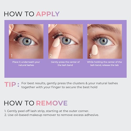 KISS imPRESS Falsies Easy Tab Press On Self Adhesive Eyelashes, Black, 'Classy Natural', 1 Pair of 6mm-7mm Inner Natural Volume Eyelash Clusters & 1 Pair of 6mm-10mm Outer Half-Lashes with Easy Tabs  - 3 Pack