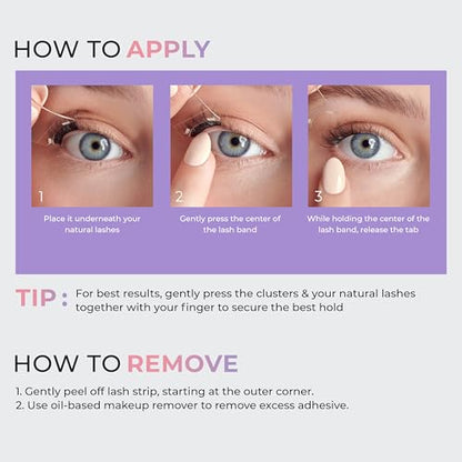 KISS imPRESS Falsies Easy Tab Press On Self Adhesive Eyelashes, Black, 'Classy Natural', 1 Pair of 6mm-7mm Inner Natural Volume Eyelash Clusters & 1 Pair of 6mm-10mm Outer Half-Lashes with Easy Tabs  - 3 Pack