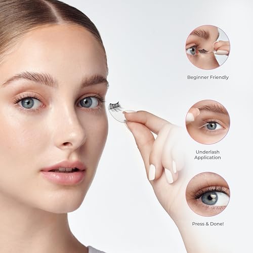 KISS imPRESS Falsies Easy Tab Press On Self Adhesive Eyelashes, Black, 'Classy Natural', 1 Pair of 6mm-7mm Inner Natural Volume Eyelash Clusters & 1 Pair of 6mm-10mm Outer Half-Lashes with Easy Tabs  - 3 Pack