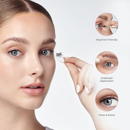 KISS imPRESS Falsies Easy Tab Press On Self Adhesive Eyelashes, Black, 'Classy Natural', 1 Pair of 6mm-7mm Inner Natural Volume Eyelash Clusters & 1 Pair of 6mm-10mm Outer Half-Lashes with Easy Tabs  - 3 Pack