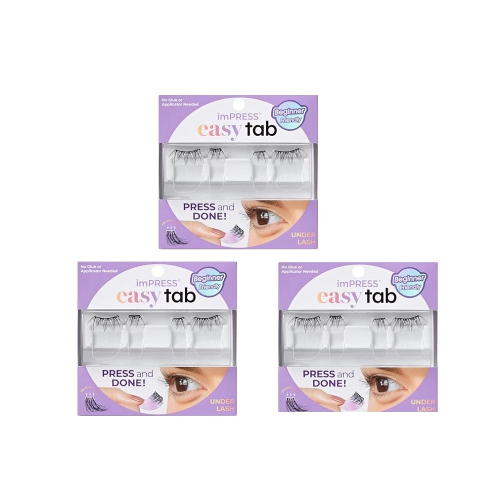 KISS imPRESS Falsies Easy Tab Press On Self Adhesive Eyelashes, Black, 'Classy Natural', 1 Pair of 6mm-7mm Inner Natural Volume Eyelash Clusters & 1 Pair of 6mm-10mm Outer Half-Lashes with Easy Tabs  - 3 Pack