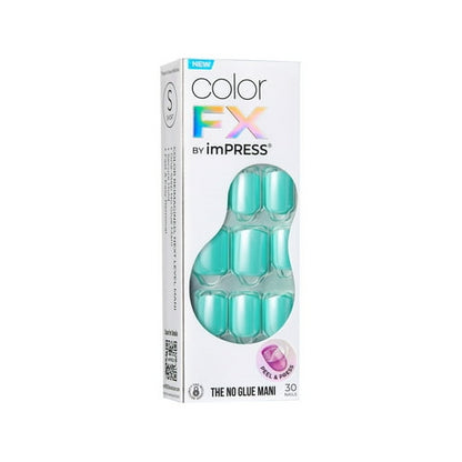 KISS imPRESS Color FX Press on Nails, Upgrade, Green, Short Squoval, 30 Count