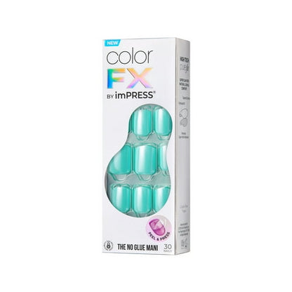 KISS imPRESS Color FX Press on Nails, Upgrade, Green, Short Squoval, 30 Count