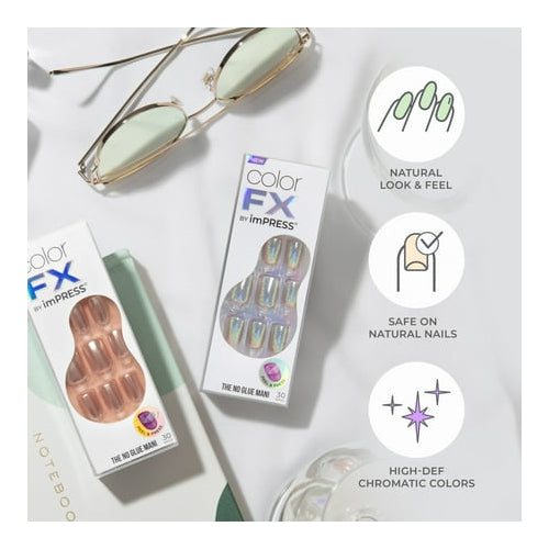 KISS imPRESS Color FX Press on Nails, Upgrade, Green, Short Squoval, 30 Count