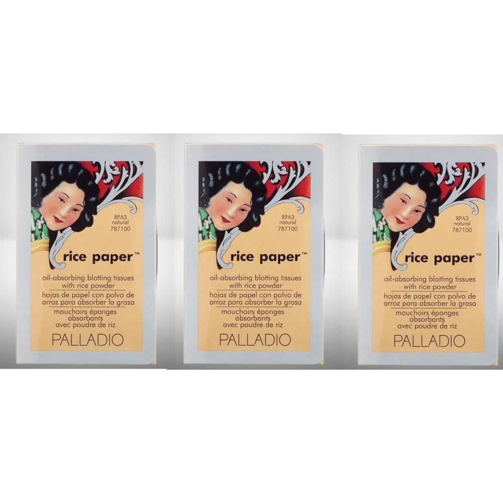 Palladio Rice Paper Facial Tissues for Oily Skin, Face Blotting Sheets Made from Natural Rice, Oil Absorbing Paper with Rice Powder, 2 Sided, Instant Results, Natural, 40 Count, Pack of 3