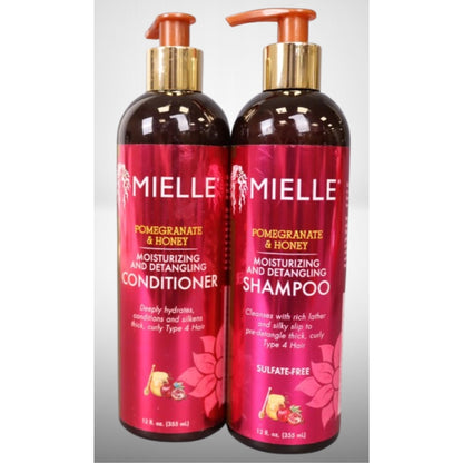 Mielle Organics Pomegranate & Honey Moisturizing and Detangling Shampoo & Conditioner- Curly Hair for Women - Enriched with Honey & Babassu Oil to Lift Dirt, Loosen Tangles & Retain Moisture (12 Fl Oz)