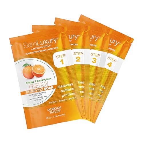 Morgan Taylor BareLuxury 4-Step Complete Pedicure & Manicure Packs - Complete Nail Care Kit with Soak, Masque, Scrub & Massage Butter, Professional Spa-Quality Treatments (Energy Orange & Lemongrass)
