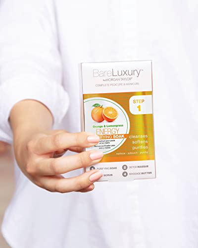 Morgan Taylor BareLuxury 4-Step Complete Pedicure & Manicure Packs - Complete Nail Care Kit with Soak, Masque, Scrub & Massage Butter, Professional Spa-Quality Treatments (Energy Orange & Lemongrass)
