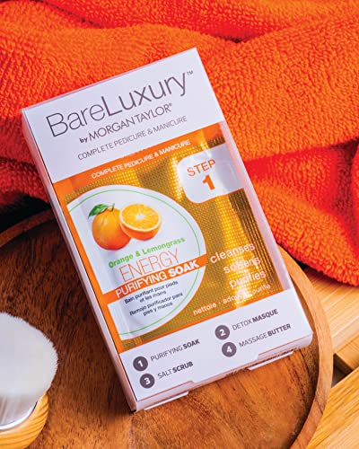 Morgan Taylor BareLuxury 4-Step Complete Pedicure & Manicure Packs - Complete Nail Care Kit with Soak, Masque, Scrub & Massage Butter, Professional Spa-Quality Treatments (Energy Orange & Lemongrass)