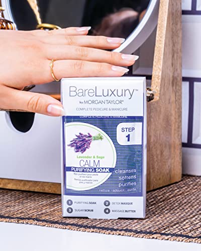 Morgan Taylor BareLuxury 4-Step Complete Pedicure & Manicure Packs - Complete Nail Care Kit with Soak, Masque, Scrub & Massage Butter, Professional Spa-Quality Treatments (Calm Lavender & Sage)