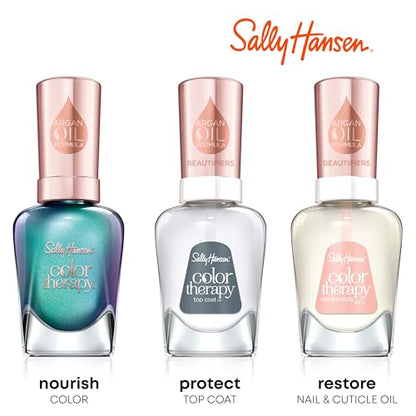Sally Hansen Color Therapy Nail Polish | Biotin, Argan Oil, Long Lasting, Healthy Nails, Nail Strengthener, Semi-Opaque | 200 Powder Room | Soft Nude Nail Color