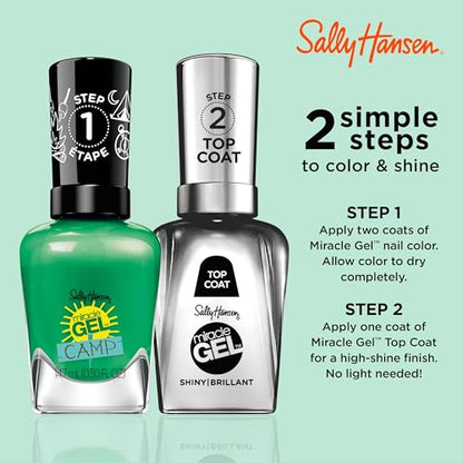 Sally Hansen Miracle Gel Salon Quality Nail Polish | Gel-Like Formula, Two-Step System, No UV Light Needed, Long Lasting | Opaque | 897 Wanderlush | Teal Green Nail Polish