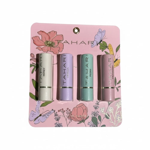 TAHARI Limited Edition Moisturizing Soothing Lip Balm Set, Honey, Vanilla, Peony and Strawberry