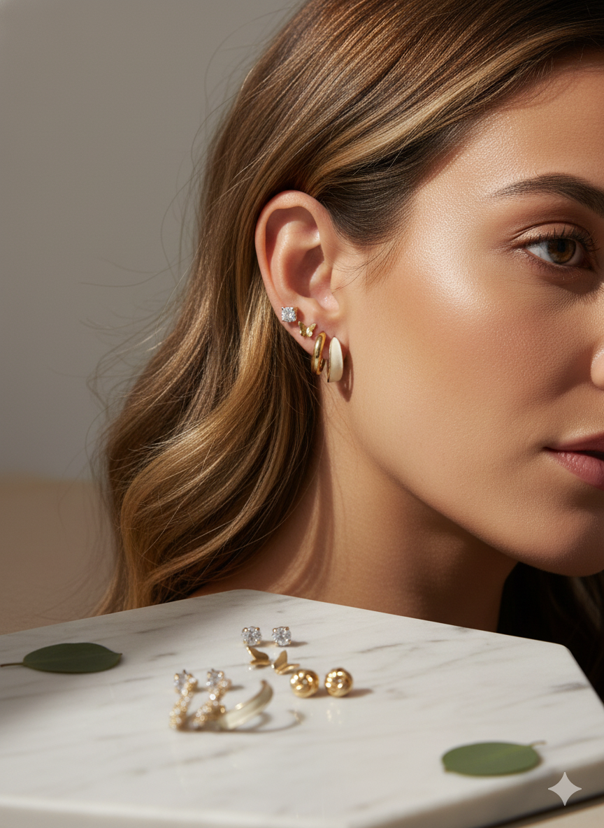 Fabulous Diamonds 6-Pair Earring Set - Gold Tone Hoops, Studs, Butterflies & Knots