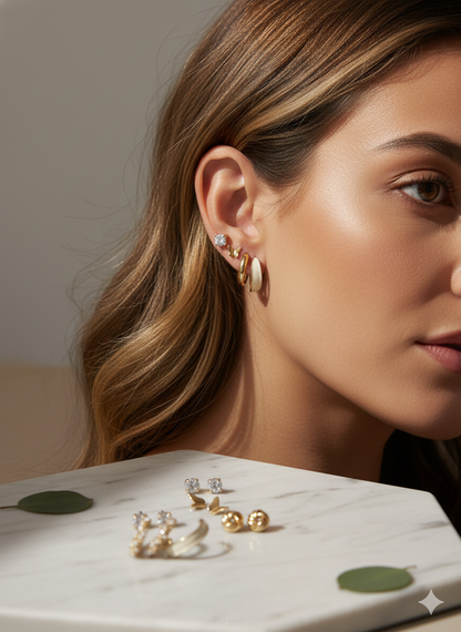 Fabulous Diamonds 6-Pair Earring Set - Gold Tone Hoops, Studs, Butterflies & Knots