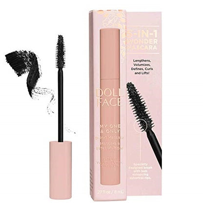 DOLL FACE Mascara | Volume, Length, Define, Curl and Lift Eye Lashes with My One & Only 5-in-1 Mascara | Cruelty Free | Black 0.27fl oz