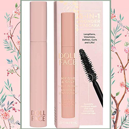 DOLL FACE Mascara | Volume, Length, Define, Curl and Lift Eye Lashes with My One & Only 5-in-1 Mascara | Cruelty Free | Black 0.27fl oz