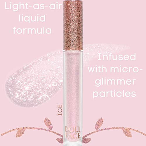 Doll Face Lip Gloss | Glitterazzi Liquid Lip Bling | Topping Glitter with a Glossy Shine for Lips | Sheer Finish | Cruelty-Free | ICE