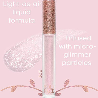 Doll Face Lip Gloss | Glitterazzi Liquid Lip Bling | Topping Glitter with a Glossy Shine for Lips | Sheer Finish | Cruelty-Free | ICE