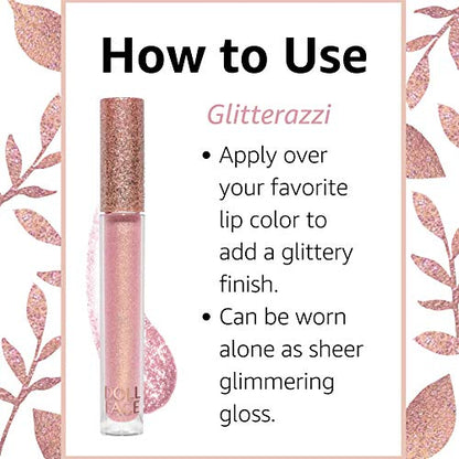 Doll Face Lip Gloss | Glitterazzi Liquid Lip Bling | Topping Glitter with a Glossy Shine for Lips | Sheer Finish | Cruelty-Free | ICE
