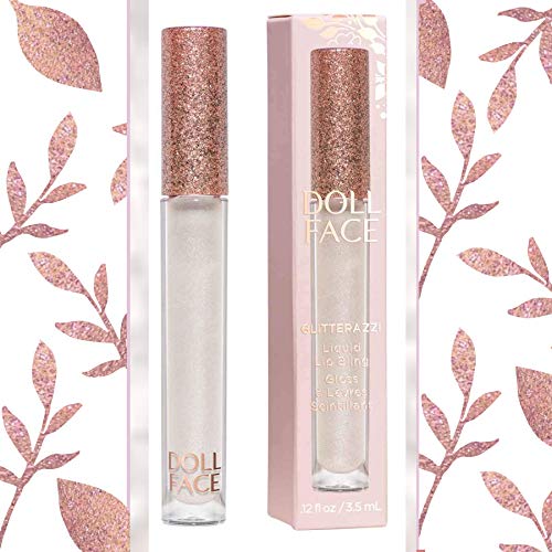 Doll Face Lip Gloss | Glitterazzi Liquid Lip Bling | Topping Glitter with a Glossy Shine for Lips | Sheer Finish | Cruelty-Free | Platinum