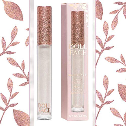 Doll Face Lip Gloss | Glitterazzi Liquid Lip Bling | Topping Glitter with a Glossy Shine for Lips | Sheer Finish | Cruelty-Free | Platinum