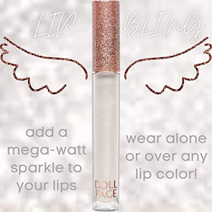 Doll Face Lip Gloss | Glitterazzi Liquid Lip Bling | Topping Glitter with a Glossy Shine for Lips | Sheer Finish | Cruelty-Free | Platinum