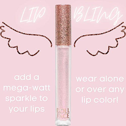 Doll Face Lip Gloss | Glitterazzi Liquid Lip Bling | Topping Glitter with a Glossy Shine for Lips | Sheer Finish | Cruelty-Free | 24K Magic