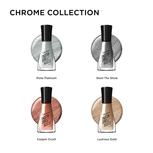 Sally Hansen Insta-Dri Nail Polish Chrome Top Coat | Quick Dry, Long Lasting, Streak-Free Shine, Opaque | Steel the Show | Metallic Silver Nail Polish