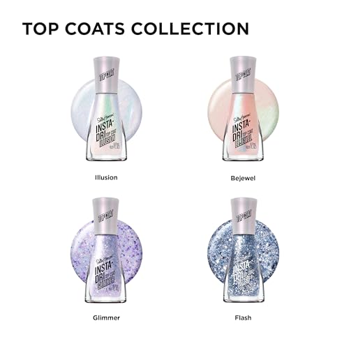 Sally Hansen Insta-Dri Nail Polish Top Coat | Quick Dry, Long Lasting, Streak-Free Shine, Sheer | Glimmer | Shimmery Purple Nail Polish