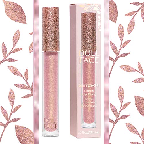 Doll Face Lip Gloss | Glitterazzi Liquid Lip Bling | Topping Glitter with a Glossy Shine for Lips | Sheer Finish | Cruelty-Free | Rose Royce