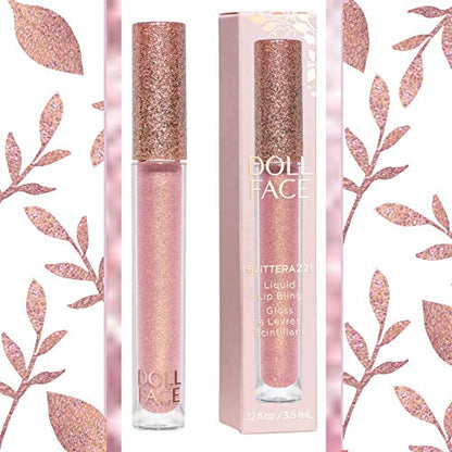 Doll Face Lip Gloss | Glitterazzi Liquid Lip Bling | Topping Glitter with a Glossy Shine for Lips | Sheer Finish | Cruelty-Free | Rose Royce