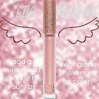 Doll Face Lip Gloss | Glitterazzi Liquid Lip Bling | Topping Glitter with a Glossy Shine for Lips | Sheer Finish | Cruelty-Free | Rose Royce