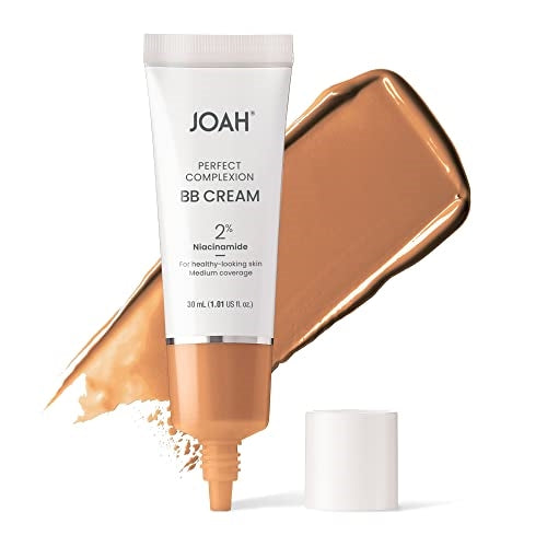 JOAH Beauty Perfect Complexion BB Cream with Hyaluronic Acid and Niaciminade, Korean Makeup with Medium Buildable Coverage, Evens Skin Tone, Lightweight, Semi Matte Finish, Tan with Warm Undertones