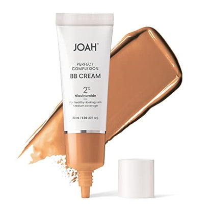 JOAH Beauty Perfect Complexion BB Cream with Hyaluronic Acid and Niaciminade, Korean Makeup with Medium Buildable Coverage, Evens Skin Tone, Lightweight, Semi Matte Finish, Tan with Warm Undertones