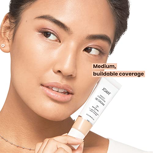 JOAH Beauty Perfect Complexion BB Cream with Hyaluronic Acid and Niaciminade, Korean Makeup with Medium Buildable Coverage, Evens Skin Tone, Lightweight, Semi Matte Finish, Tan with Warm Undertones
