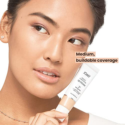 JOAH Beauty Perfect Complexion BB Cream with Hyaluronic Acid and Niaciminade, Korean Makeup with Medium Buildable Coverage, Evens Skin Tone, Lightweight, Semi Matte Finish, Tan with Warm Undertones