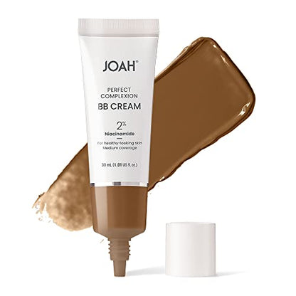 JOAH Beauty Perfect Complexion BB Cream with Hyaluronic Acid and Niaciminade,Korean Makeup with Medium Buildable Coverage,Evens Skin Tone,Lightweight,Semi Matte Finish Deep with Neutral Undertones