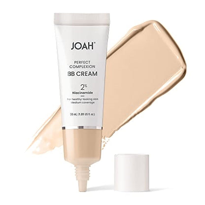 JOAH Beauty Perfecting BB Cream with Hyaluronic Acid and Niaciminade, Korean Makeup with Medium Buildable Coverage, Evens Skin Tone, Lightweight, Semi Matte Finish, Fair with Warm Undertones