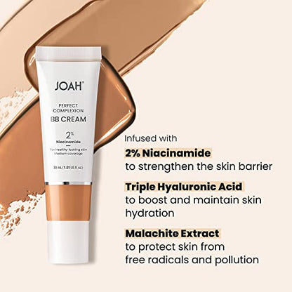 JOAH Beauty Perfect Complexion BB Cream with Hyaluronic Acid and Niaciminade,Korean Makeup with Medium Buildable Coverage,Evens Skin Tone Lightweight Semi Matte Finish Medium with Neutral Undertones