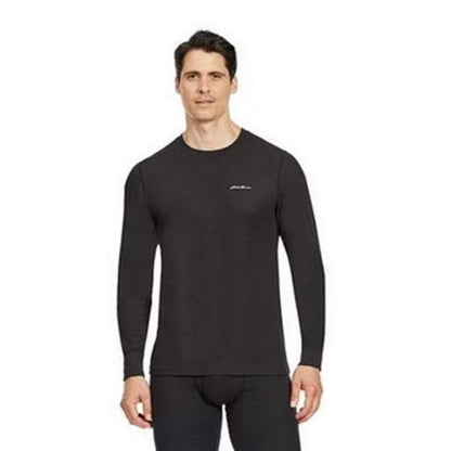 Men's Eddie Bauer Baselayer Waffle Crew Top Midweight Warmth, Black, Small